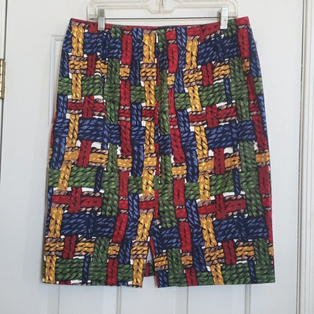 TALBOTS Rope Plaid Pencil Skirt Basketweave Colorful Preppy Office Midi Size 12 - Picture 4 of 9